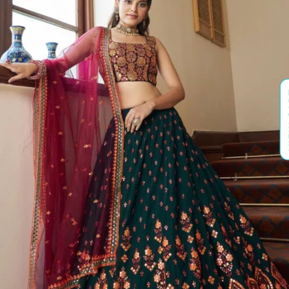 Indian party attire -- Lehenga Choli + matching jewelry